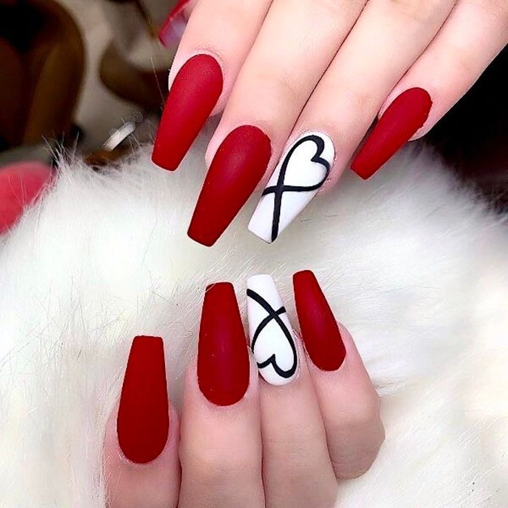 Deep-Red-Nails-with-Heart-Design